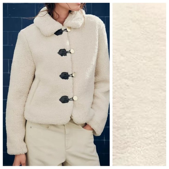 NWT. Zara Ecru Faux Shearling Collared Jacket. Size S. - Picture 1 of 12
